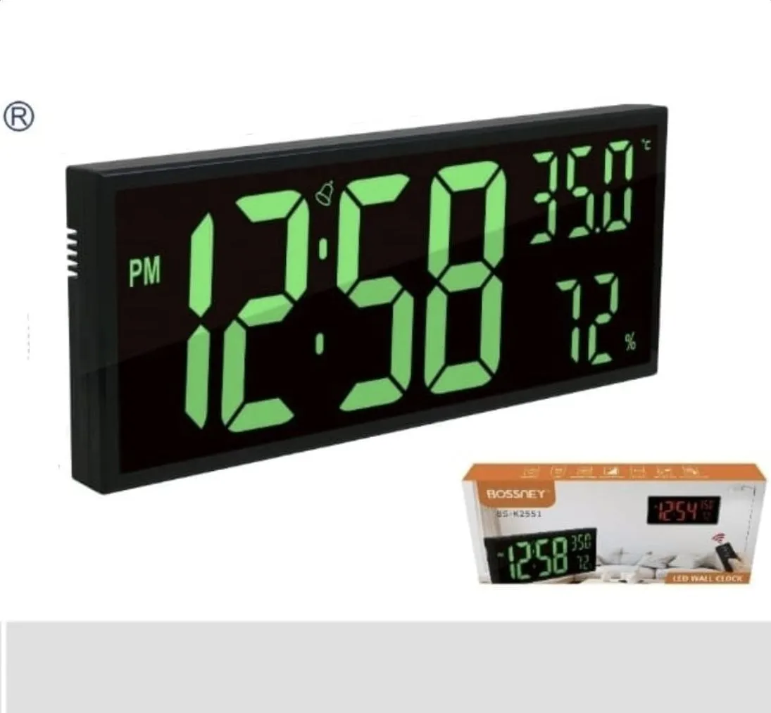 Reloj Digital de pared con Control remoto 41x17cm Humedad y Temperatura — Relojes