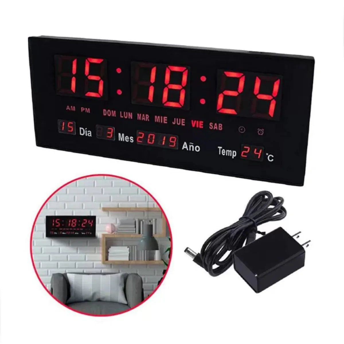 Reloj Digital de Pared Alarma Calendario y Temperatura