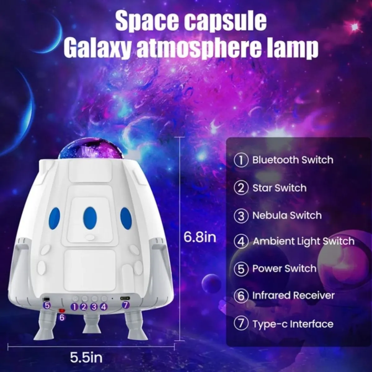 Proyector Y Parlante De Galaxia Diseño Cohete — Parlantes / docks portátiles