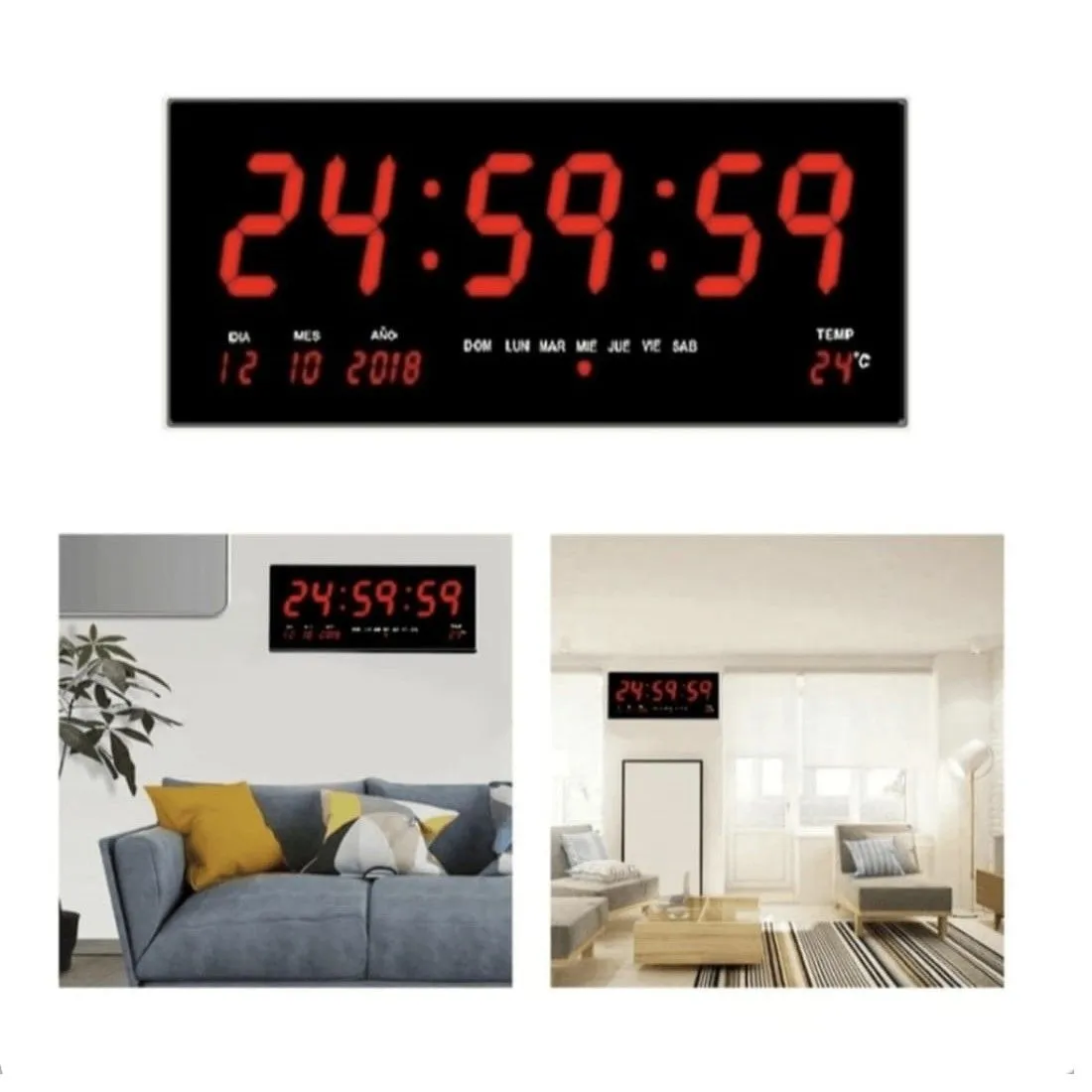 Reloj Digital De Pared Alarma Calendario y Temperatura