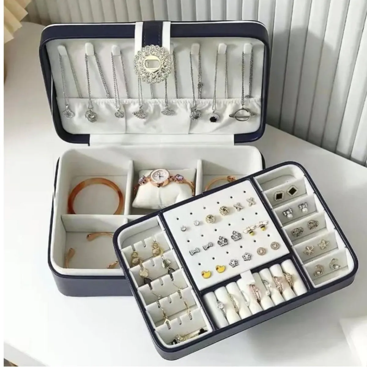 Joyero Caja Organizadora Portátil de Joyas 2 Niveles