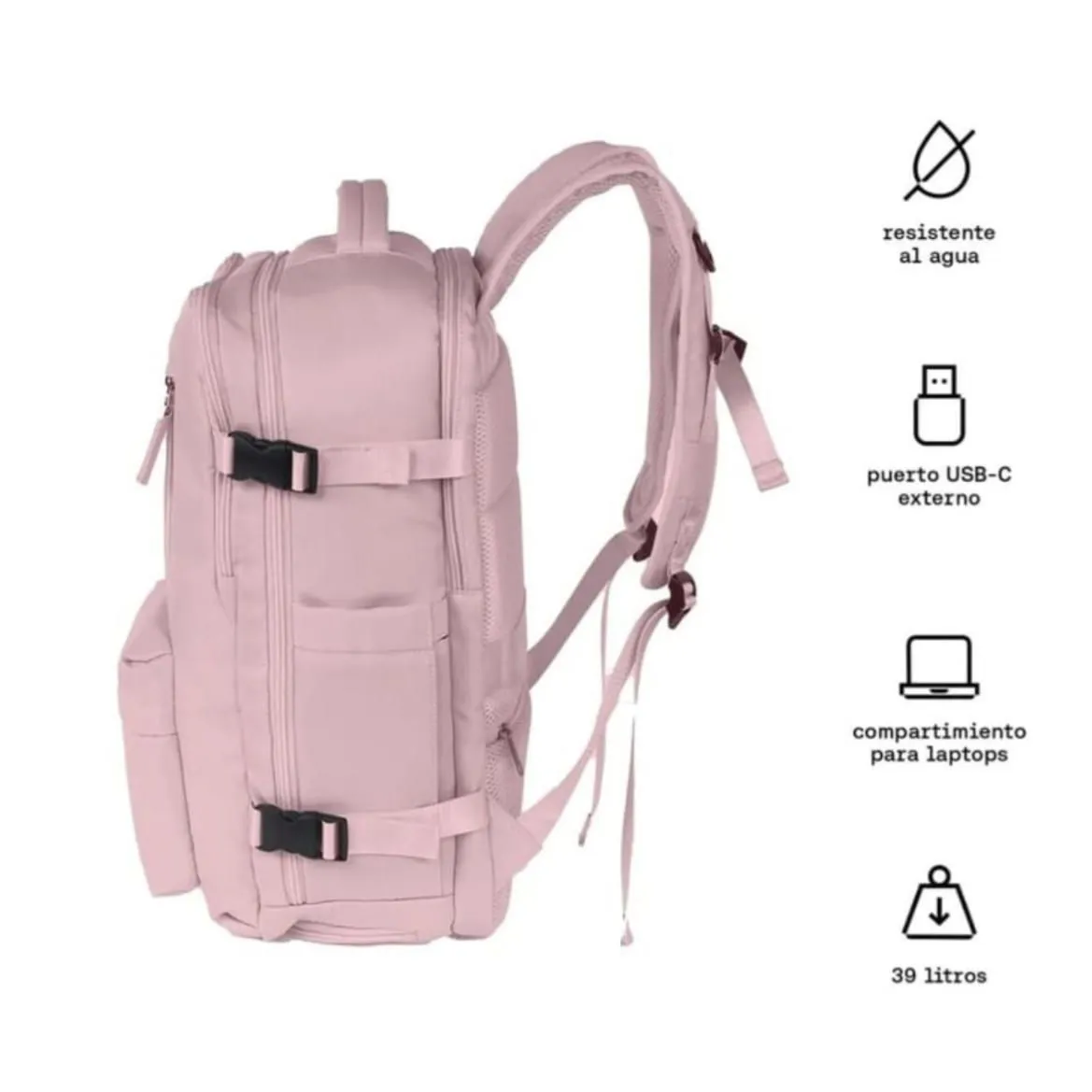 Mochila de viaje deportiva cabinera grande espaciosa rosada Kuzler — Estuches y mochilas de computador