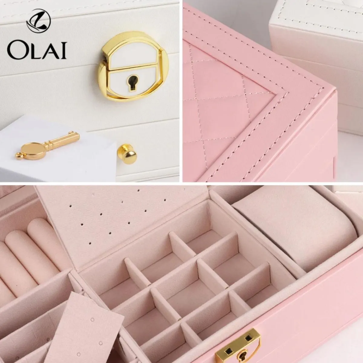 Joyero Caja Organizadora Portátil de 2 Compartimientos Rosado