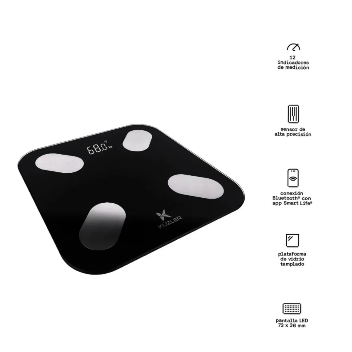 Balanza Digital Inteligente Bluetooth Con App Negro Kuzler — Otros implementos médicos