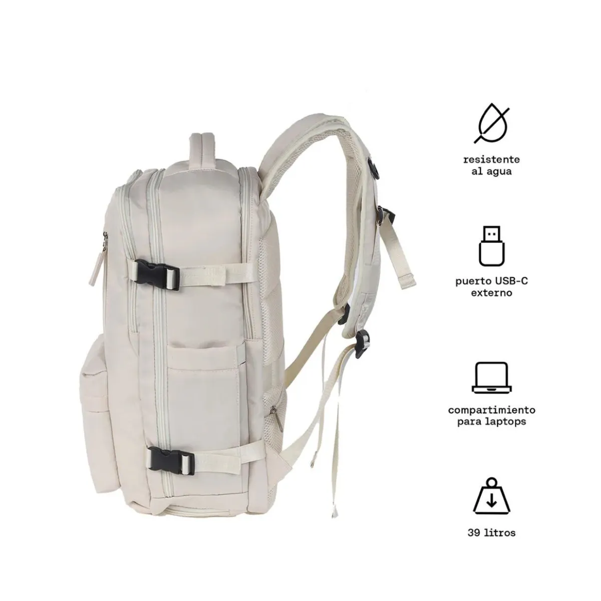 Mochila De Viaje Deportiva Cabinera Grande Espaciosa Beige Kuzler