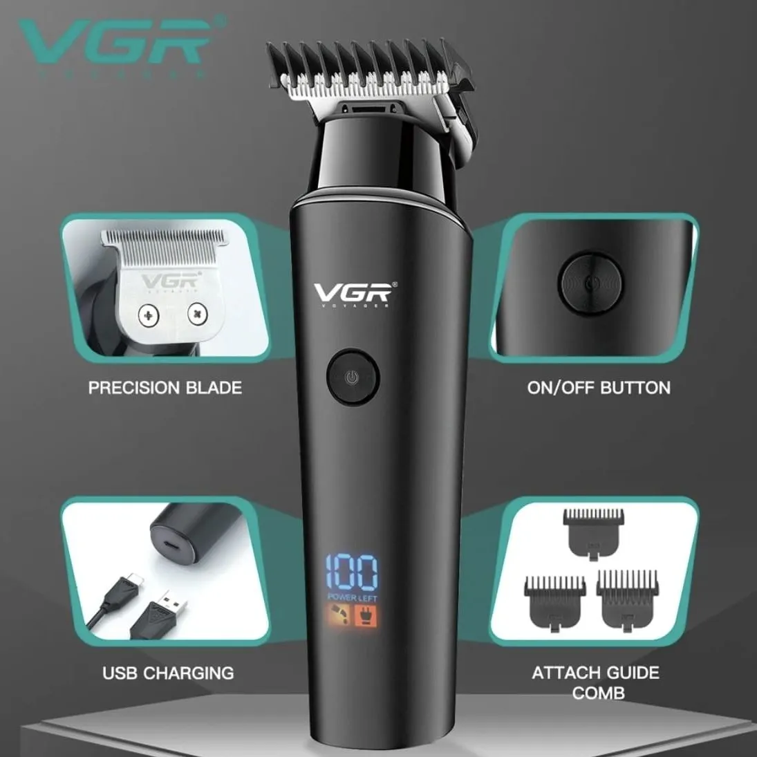 Maquina Cortadora De Pelo Con Indicador LED VGR V937 — Afeitado / cuchillas