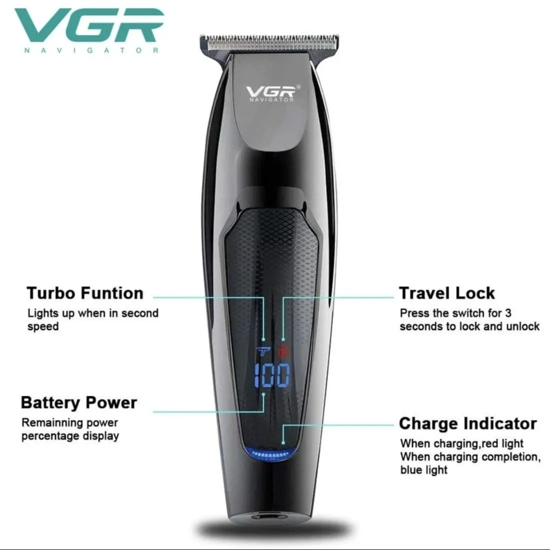 Barbera Recargable Inalambrica VGR V070 Con Indicador LED