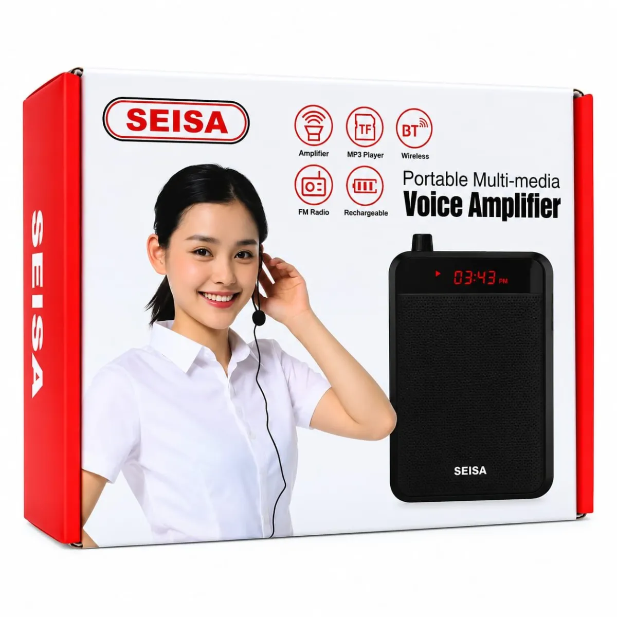 Amplificador de Voz Portátil Recargable con Micrófono Vincha Radio FM y Alta Potencia