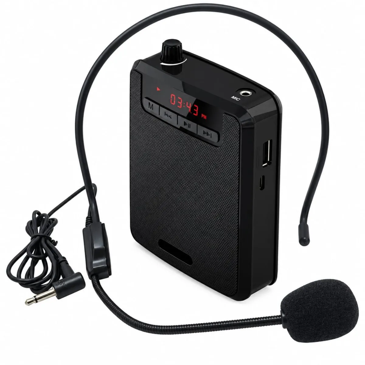 Amplificador de Voz Portátil Recargable con Micrófono Vincha Radio FM y Alta Potencia