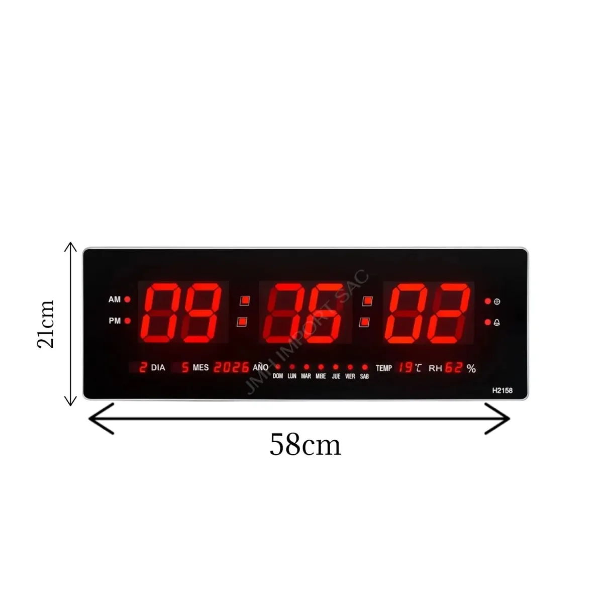 Reloj Digital de Pared LED Grande 58x21 cm con Fecha, Calendario y Temperatura