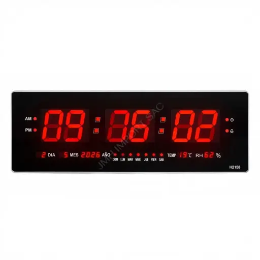 Reloj Digital de Pared LED Grande 58x21 cm con Fecha, Calendario y Temperatura — Relojes