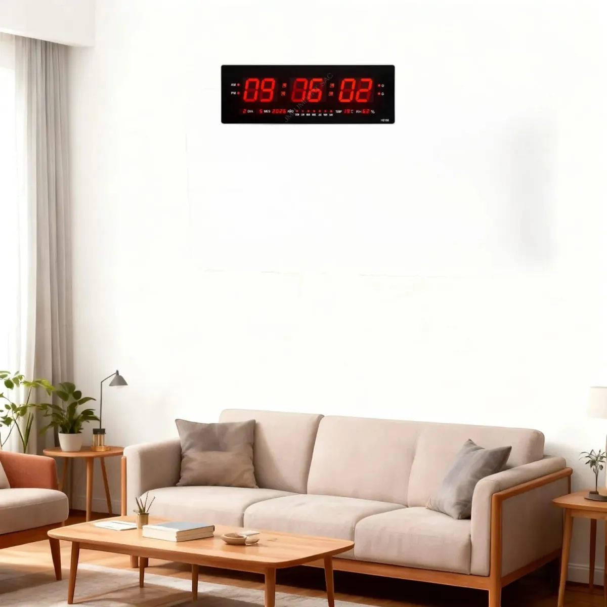 Reloj Digital de Pared LED Grande 58x21 cm con Fecha, Calendario y Temperatura — Relojes