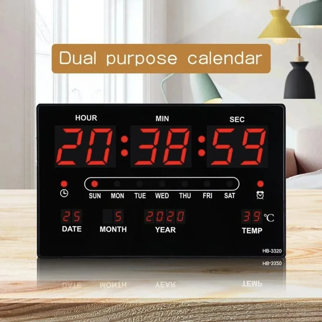 Reloj Digital de Pared Alarma Calendario Temperatura 30X40cm