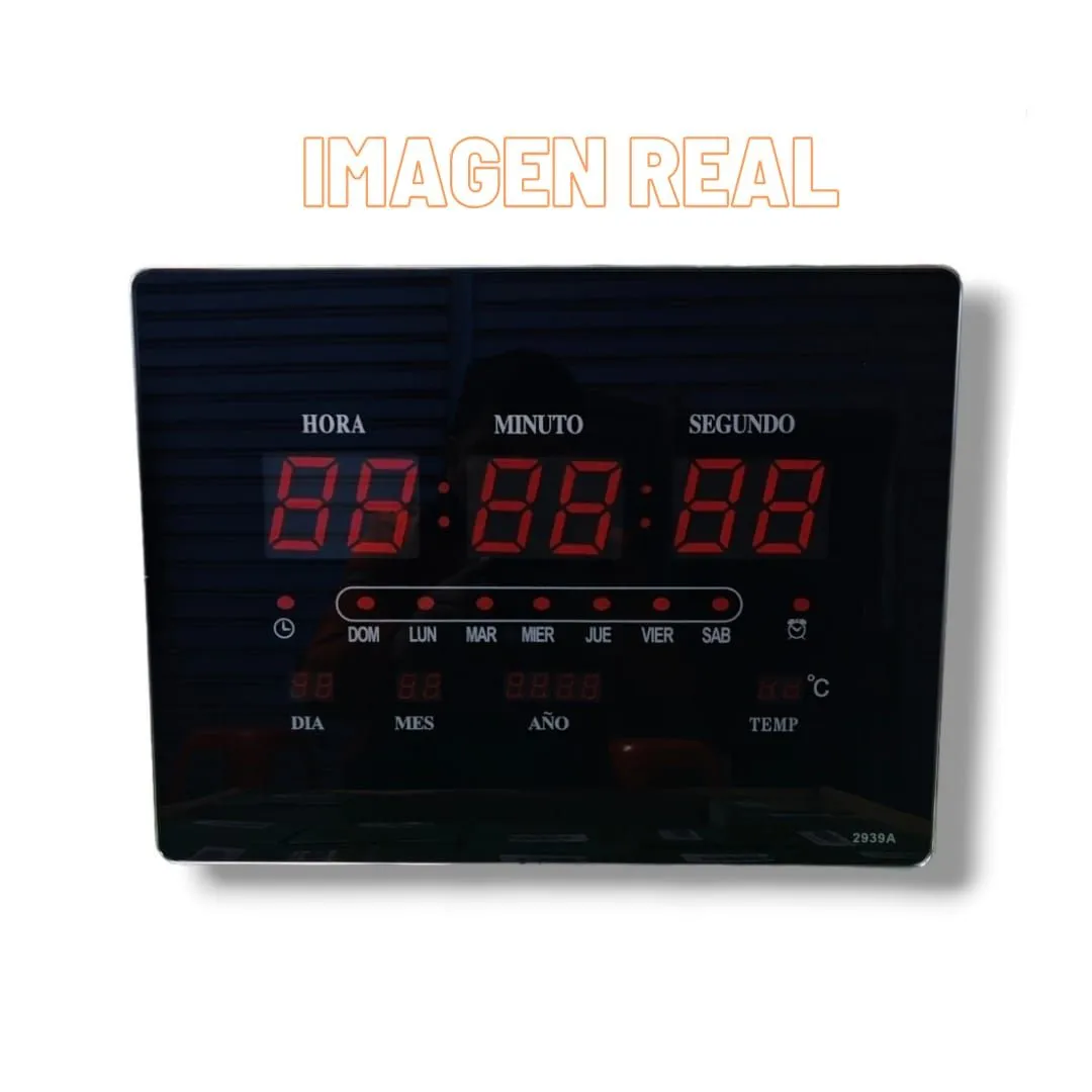 Reloj Digital de Pared Alarma Calendario Temperatura 30X40cm — Relojes