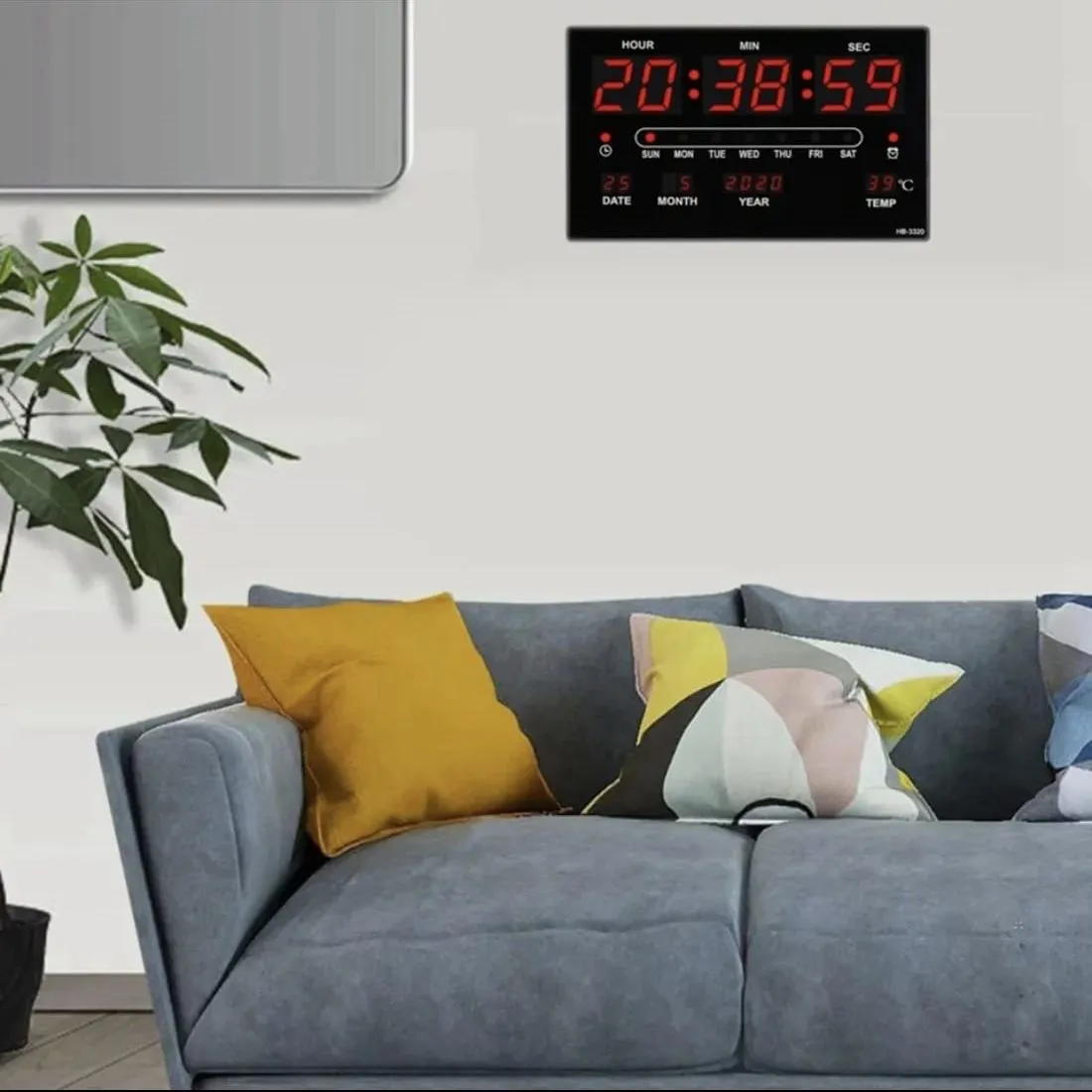 Reloj Digital de Pared Alarma Calendario Temperatura 30X40cm