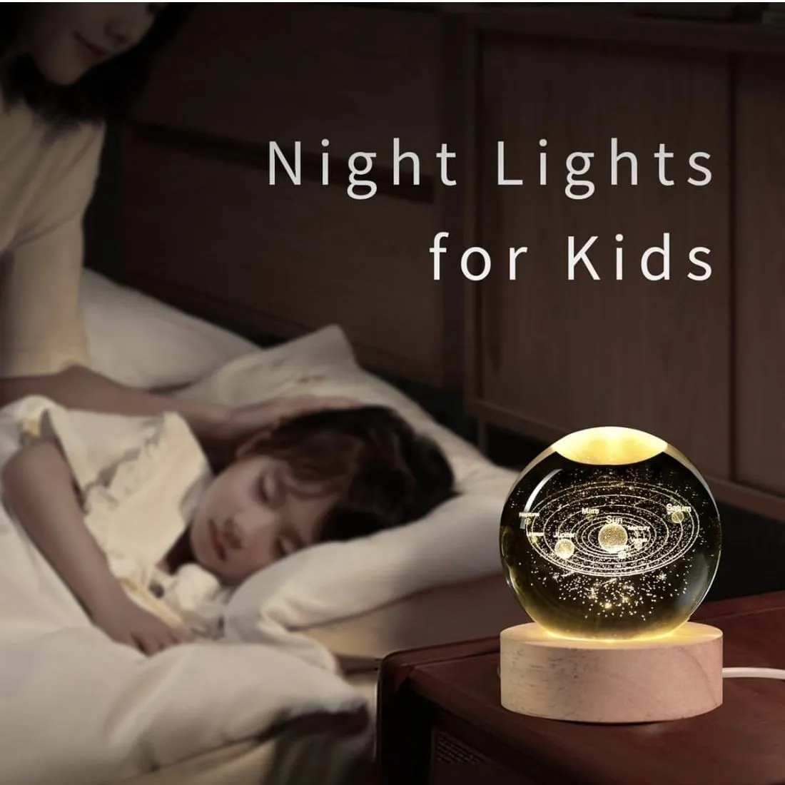 Luz nocturna de bola de cristal del sistema solar 3D — Decoración de árboles de navidad