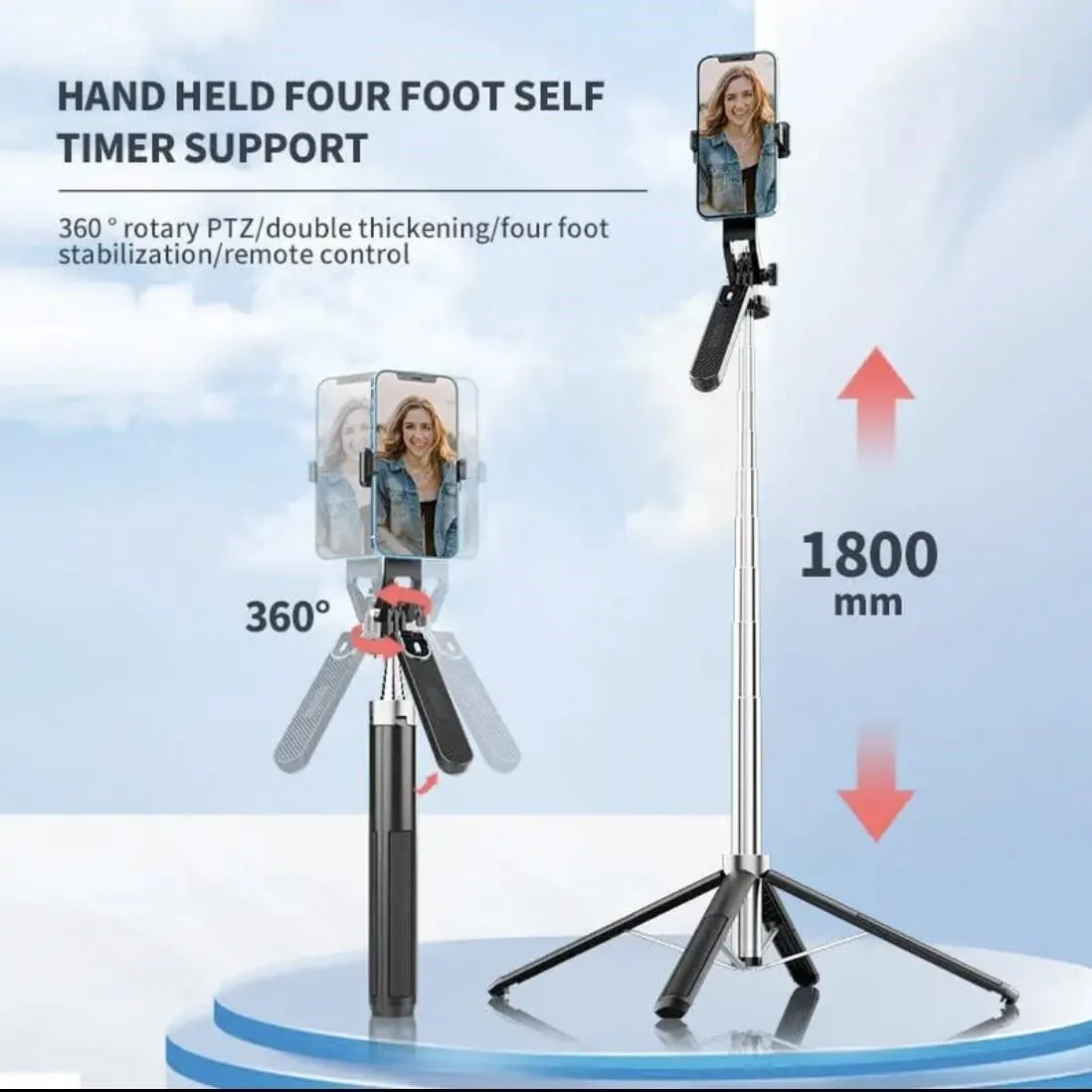 Trípode Selfie stick 180mts con Bluetooth — Soportes de teléfono