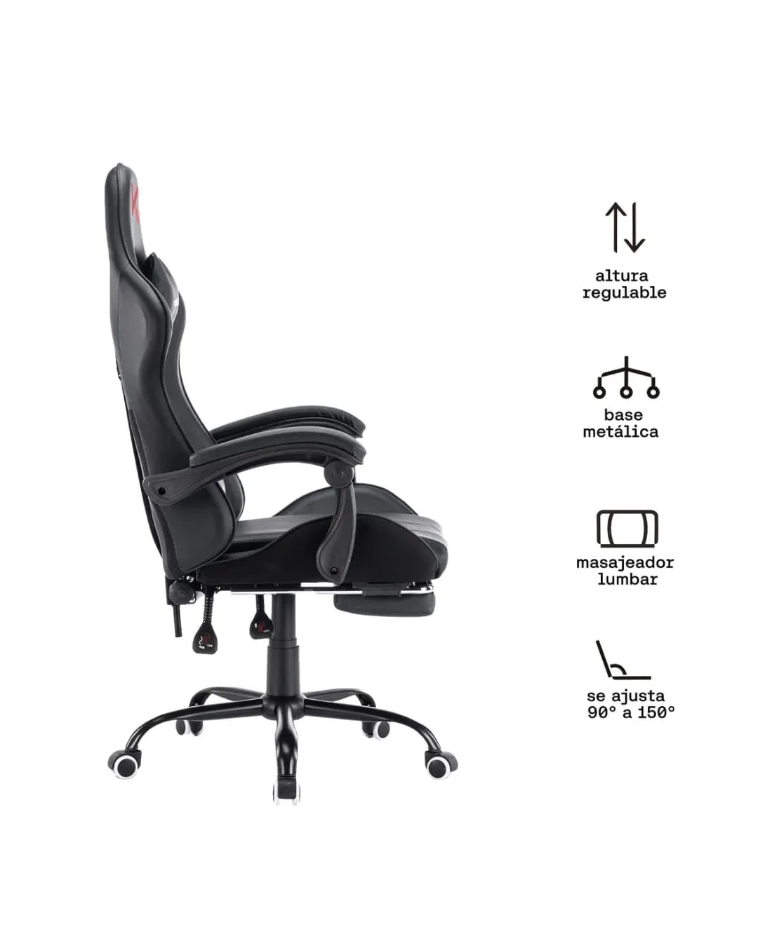 Silla Gamer black con masajeador lumbar reposapiés y base metálica