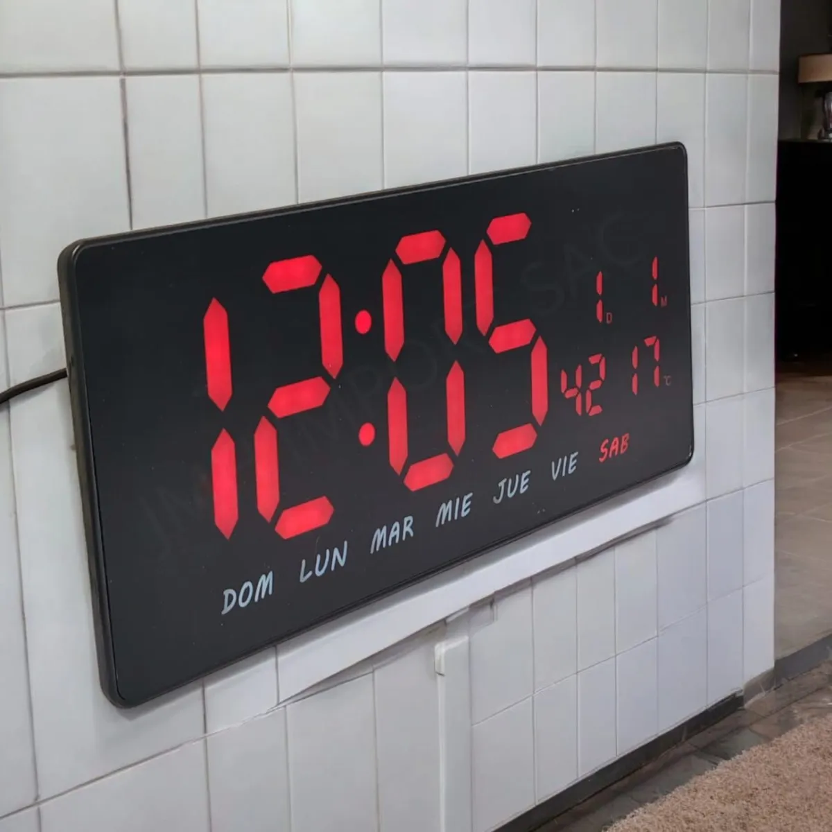 Reloj Digital de Pared LED 36X16cm Alarma Calendario