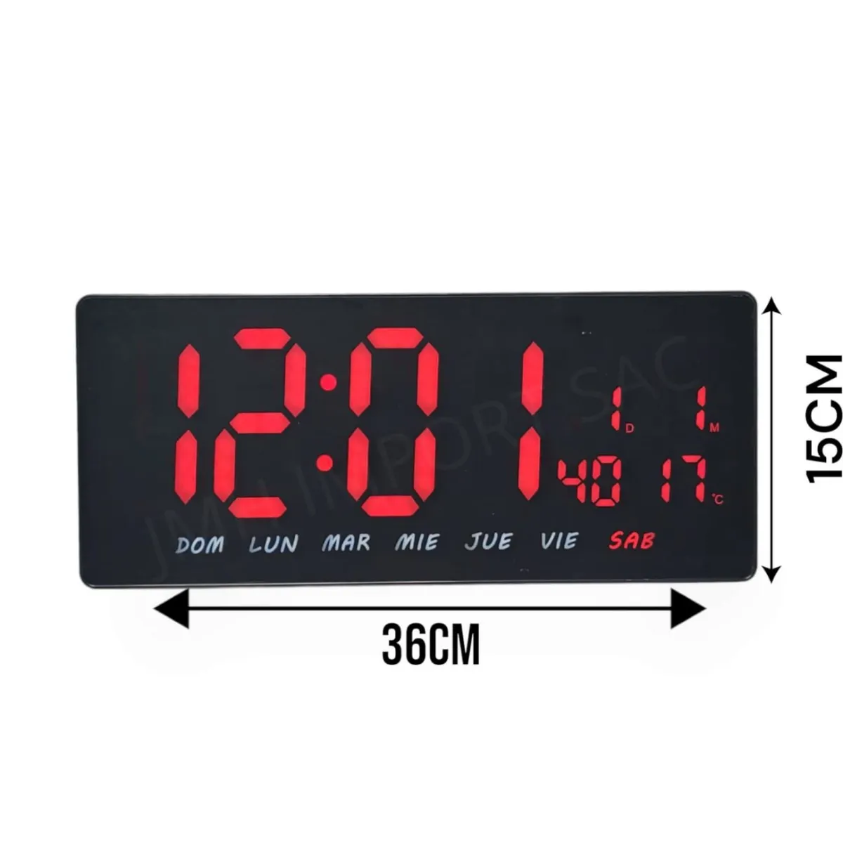 Reloj Digital de Pared LED 36X16cm Alarma Calendario