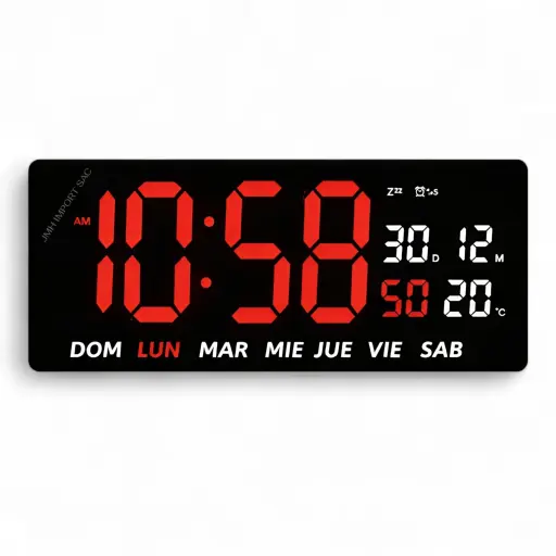 Reloj Digital de Pared LED 36X16cm Alarma Calendario — Relojes
