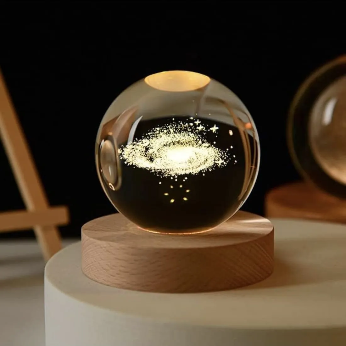 Mini Lámpara Cristal 3D De Luz Cálida Modelo Galaxia