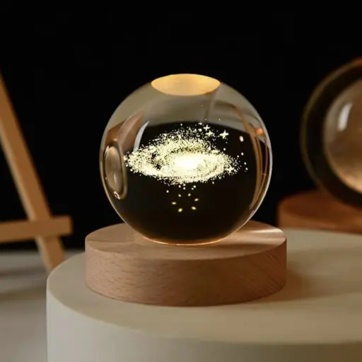 Mini Lámpara Cristal 3D De Luz Cálida Modelo Galaxia — Accesorios de decoración