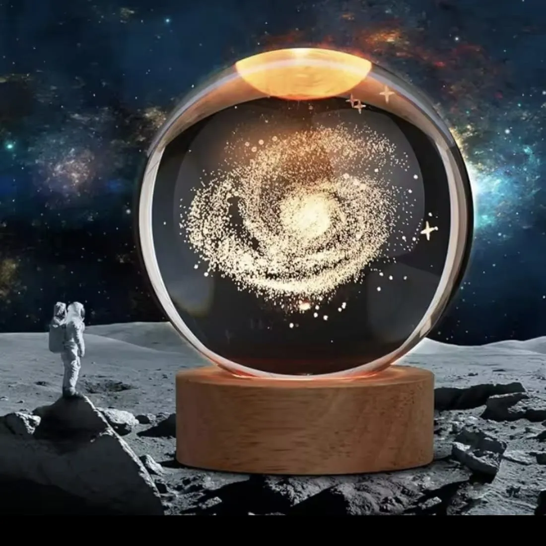 Mini Lámpara Cristal 3D De Luz Cálida Modelo Galaxia — Accesorios de decoración