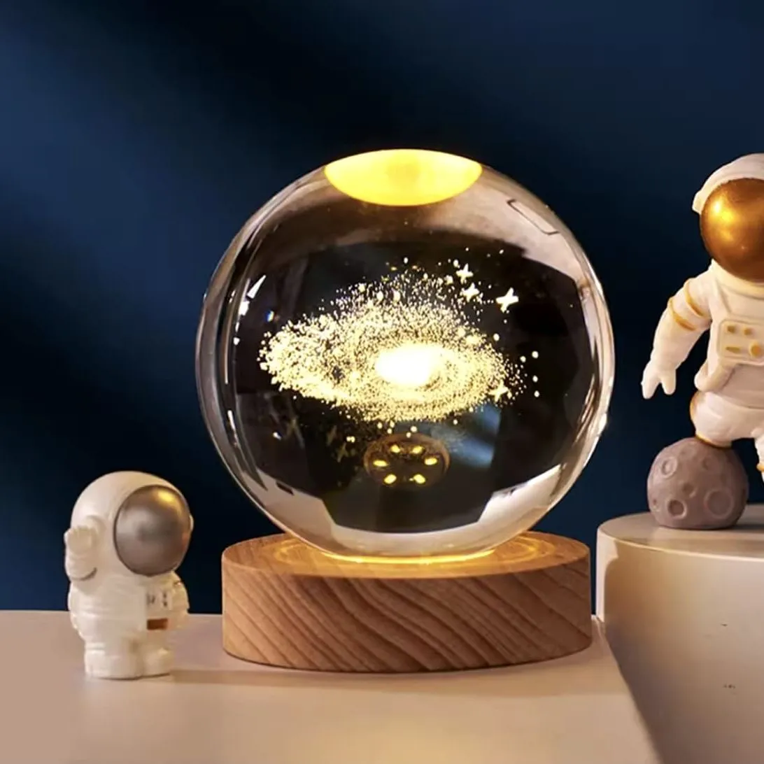 Mini Lámpara Cristal 3D De Luz Cálida Modelo Galaxia