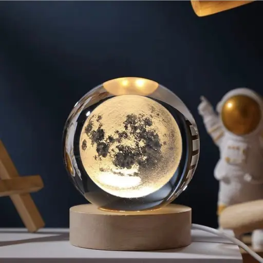 Mini Lámpara Cristal 3D De Luz Cálida Modelo Luna — Accesorios de decoración