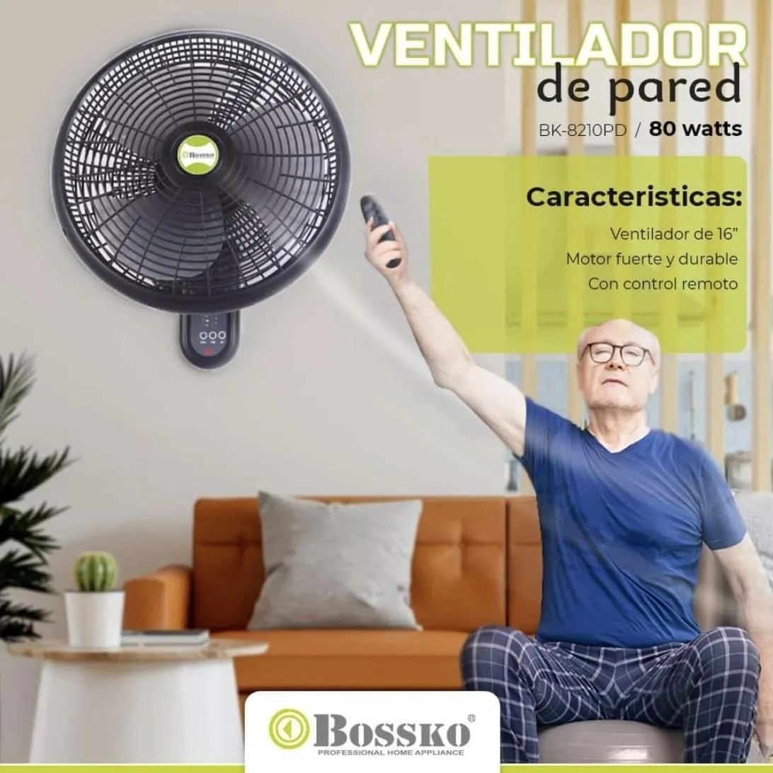Ventilador Bossko de Pared BK 8210PD con Control Remoto 80 Watts