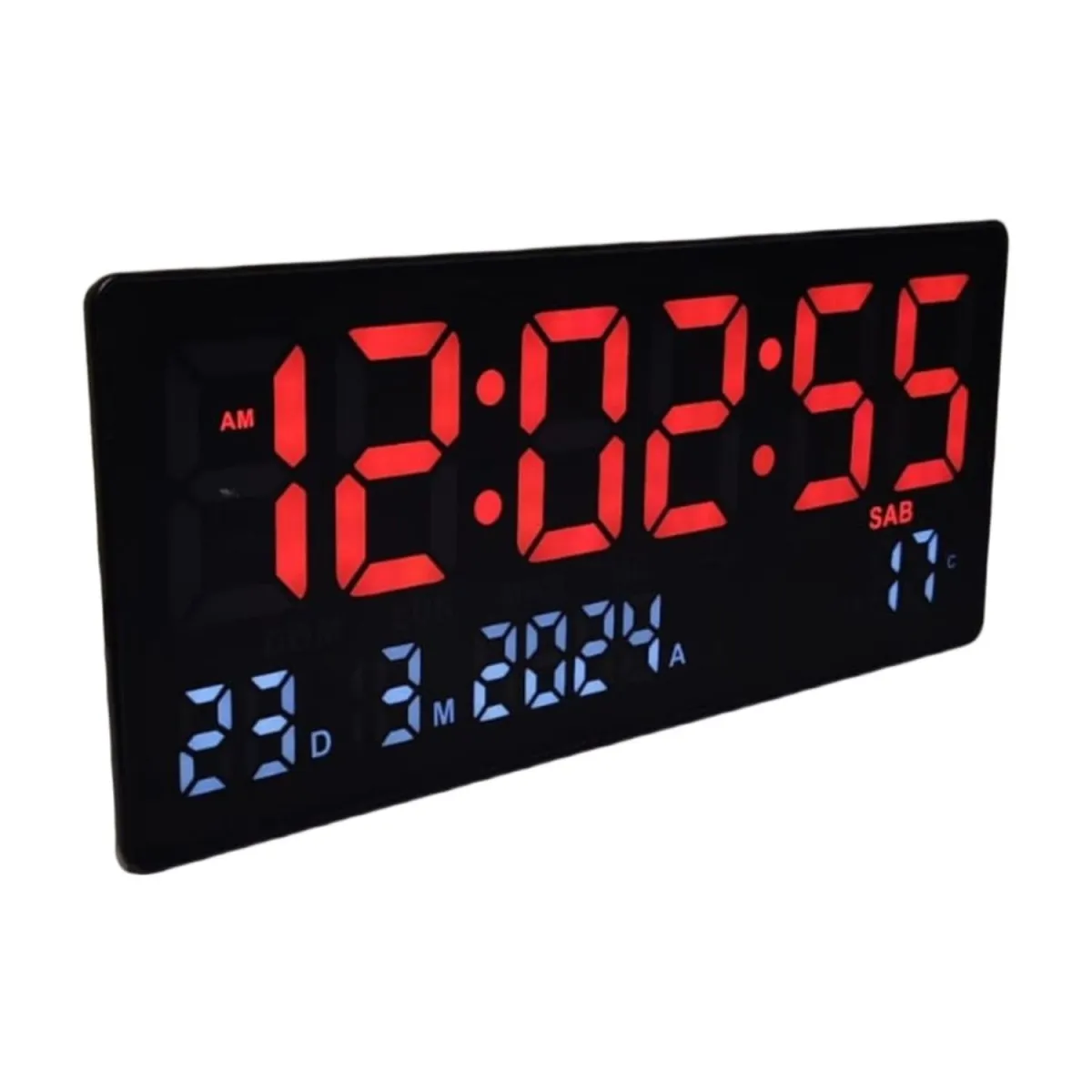 Reloj Digital de Pared con Fecha y Temperatura 36x16cm — Relojes