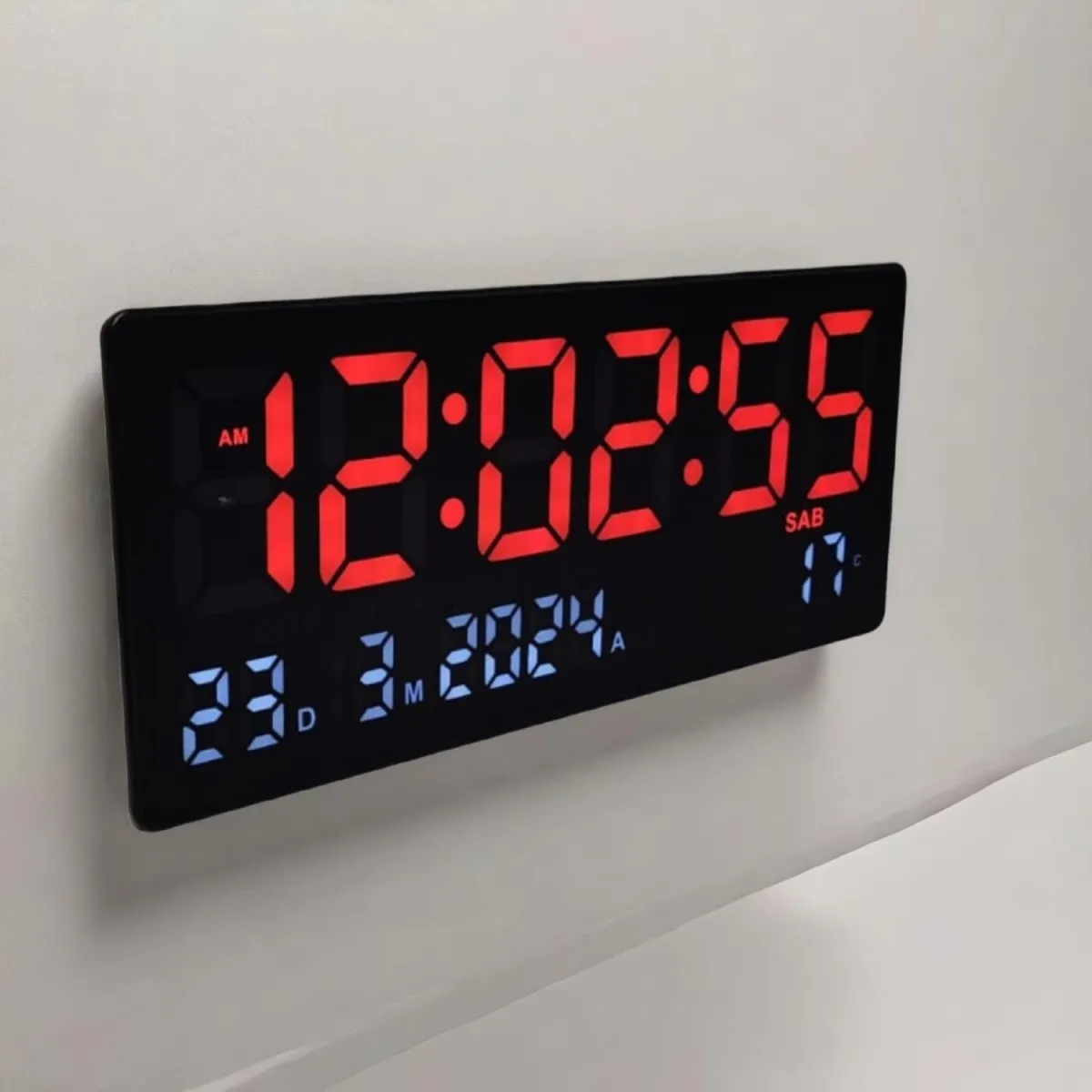 Reloj Digital de Pared con Fecha y Temperatura 36x16cm