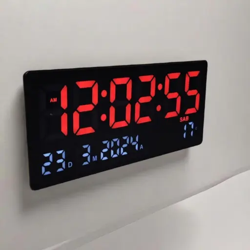 Reloj Digital de Pared con Fecha y Temperatura 36x16cm — Relojes