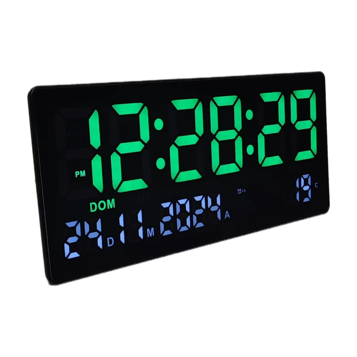 Reloj Digital de Pared con Fecha y Temperatura 36x16cm — Relojes