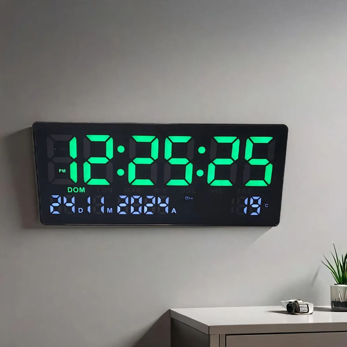 Reloj Digital de Pared con Fecha y Temperatura 36x16cm