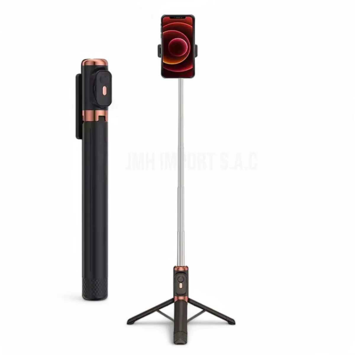 Palo Selfie Stick Bluetooth con doble luz LED de 10cm en color Negro