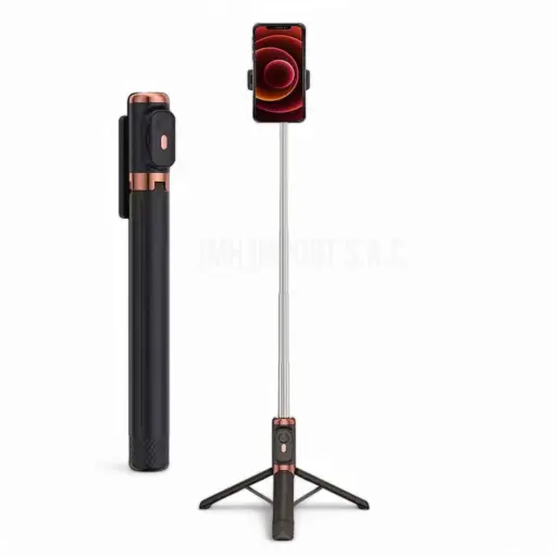 Palo Selfie Stick Bluetooth con doble luz LED de 10cm en color Negro — Soportes de teléfono