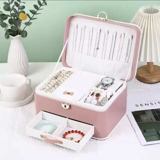 Caja De Joyero con Almacenamiento De Aretes de 2 Niveles — Joyeros / bolsas