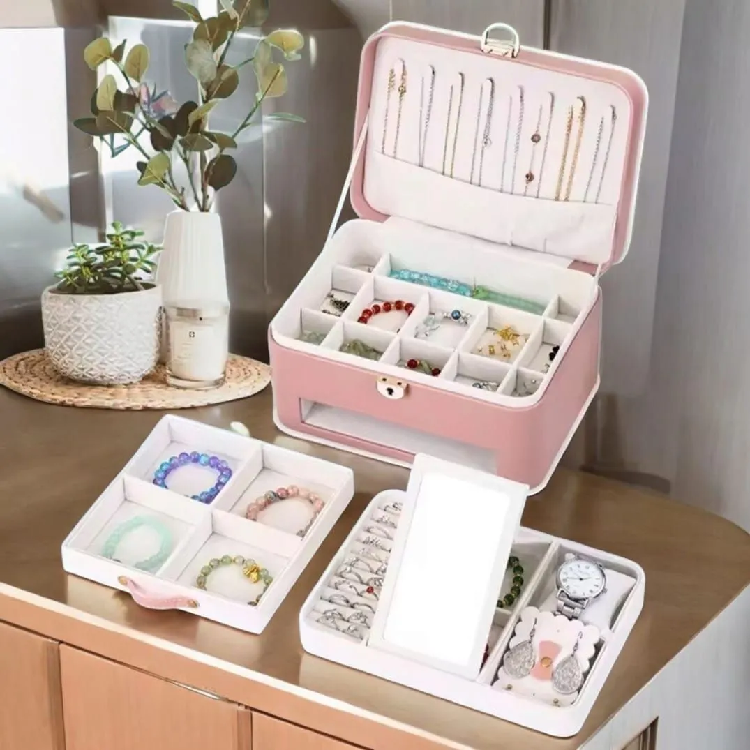 Caja De Joyero con Almacenamiento De Aretes de 2 Niveles