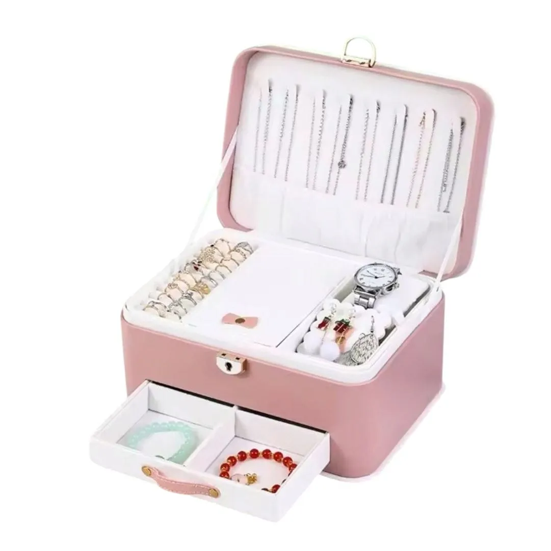 Caja De Joyero con Almacenamiento De Aretes de 2 Niveles — Joyeros / bolsas