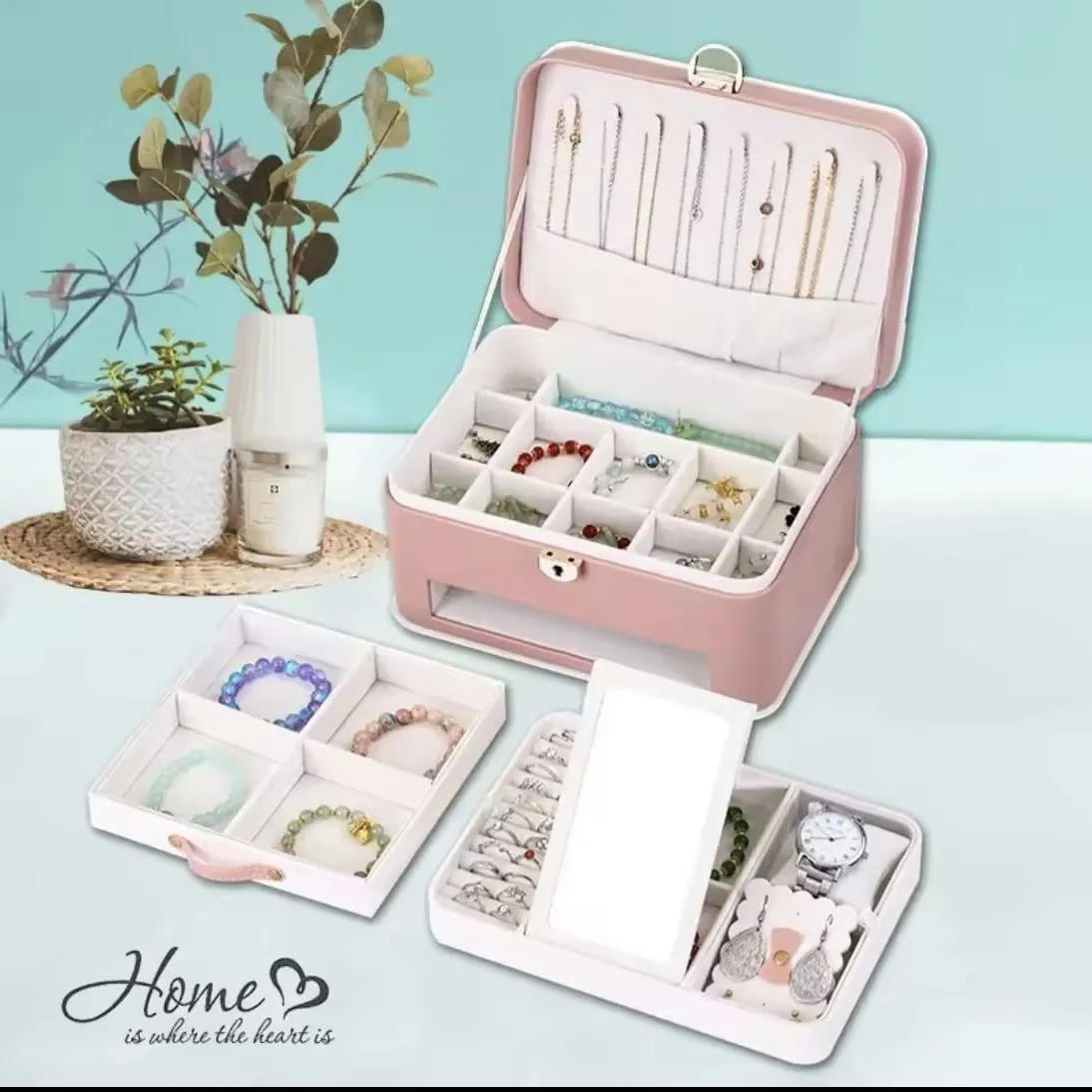 Caja De Joyero con Almacenamiento De Aretes de 2 Niveles