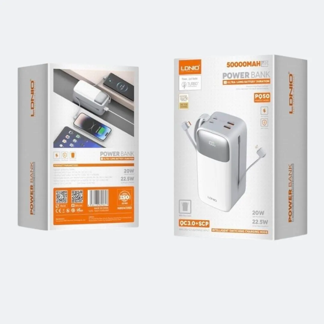 Power bank Carga Rápida 50000 mAh PQ50 LDNIO