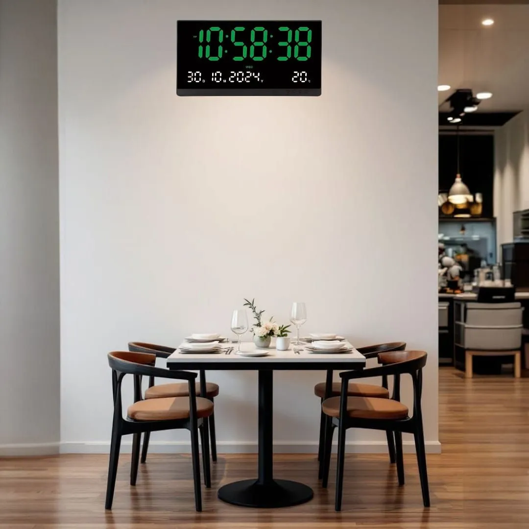Reloj de Pared Digital Grande de 48x26cm con Led Verde