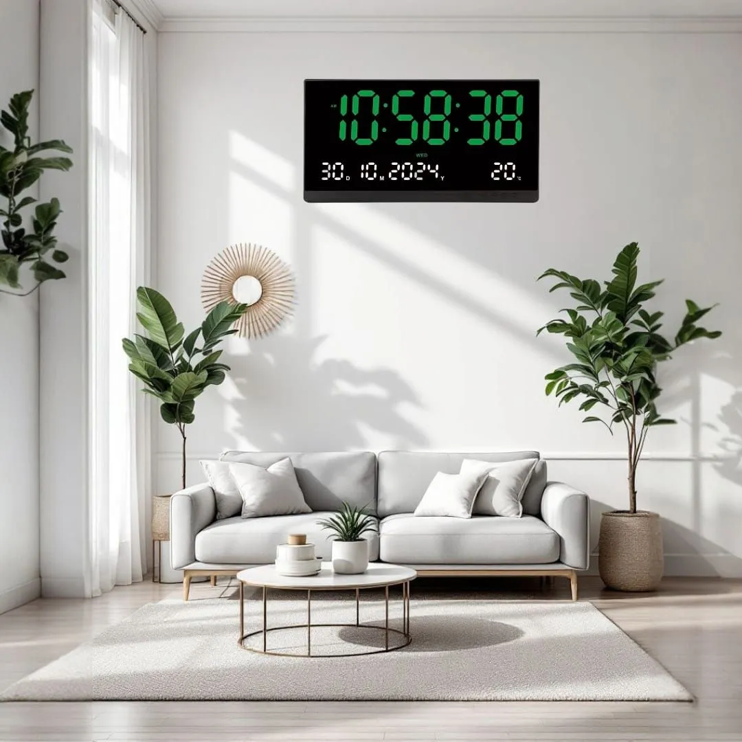 Reloj de Pared Digital Grande de 48x26cm con Led Verde — Relojes