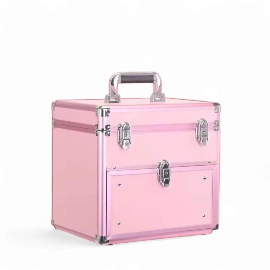 Caja de cosméticos de aluminio Para Uñas De 2 Niveles — Accesorios y brochas para productos cosméticos