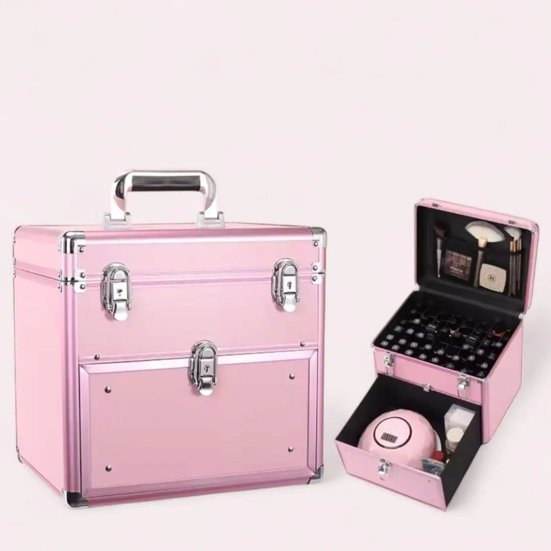 Caja de cosméticos de aluminio Para Uñas De 2 Niveles