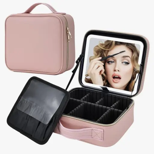 Maleta Organizador De Maquillaje con Espejo Recargable Y Luz Led — Accesorios y brochas para productos cosméticos