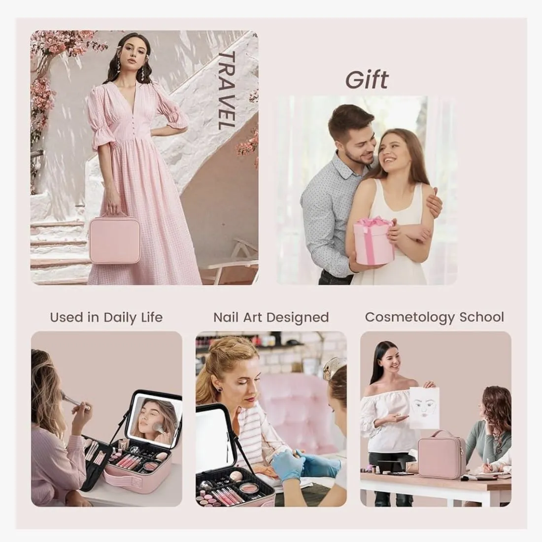 Maleta Organizador De Maquillaje con Espejo Recargable Y Luz Led