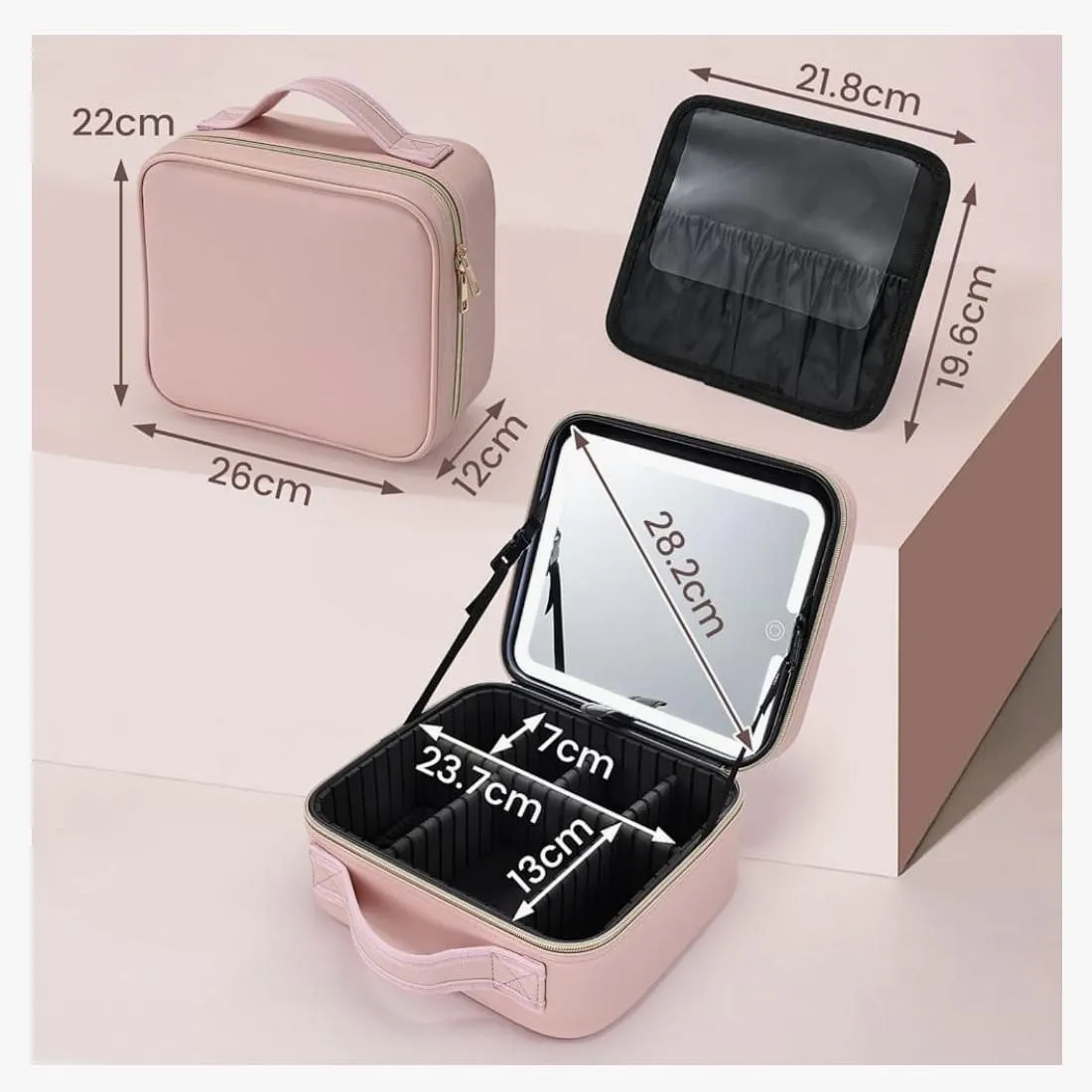Maleta Organizador De Maquillaje con Espejo Recargable Y Luz Led